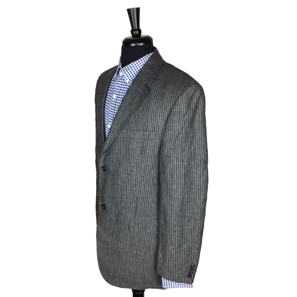 Calvin Klein Mens 100% Linen Gray Striped Sport Coat Blazer Men 42R 44R ?
